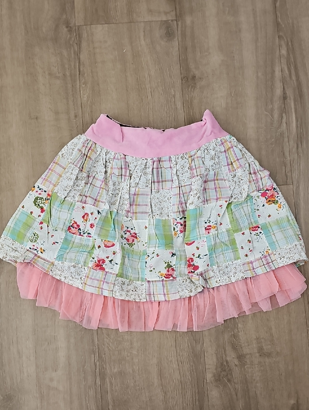 Raj Kids Pink Floral Patchwork Tiered Skirt Size 8